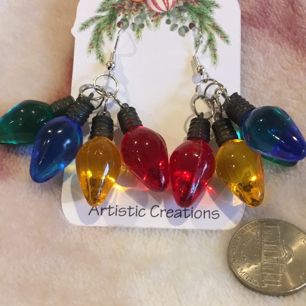 Christmas Holiday Jumbo Lights Pierced Fashion Earrings NWT Handcrafted 2.25” - Picture 6 of 15